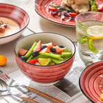 Load image into Gallery viewer, VANCASSO Bonbon Red Hand Painted Stoneware Dinnerware Set - Spiral Design
