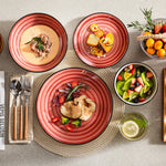 Load image into Gallery viewer, VANCASSO Bonbon Red Hand Painted Stoneware Dinnerware Set - Spiral Design
