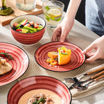 Load image into Gallery viewer, VANCASSO Bonbon Red Hand Painted Stoneware Dinnerware Set - Spiral Design
