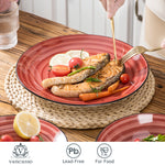 Load image into Gallery viewer, VANCASSO Bonbon Red Hand Painted Stoneware Dinnerware Set - Spiral Design
