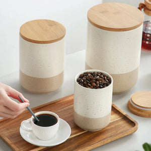 VANCASSO Round Ceramic Canister Set with Airtight Wood Lids