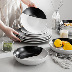 VANCASSO Accel Embossed Dinnerware Set - Black & White Two-Tone Design, Modern Artistic Tableware