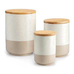 VANCASSO Round Ceramic Canister Set with Airtight Wood Lids