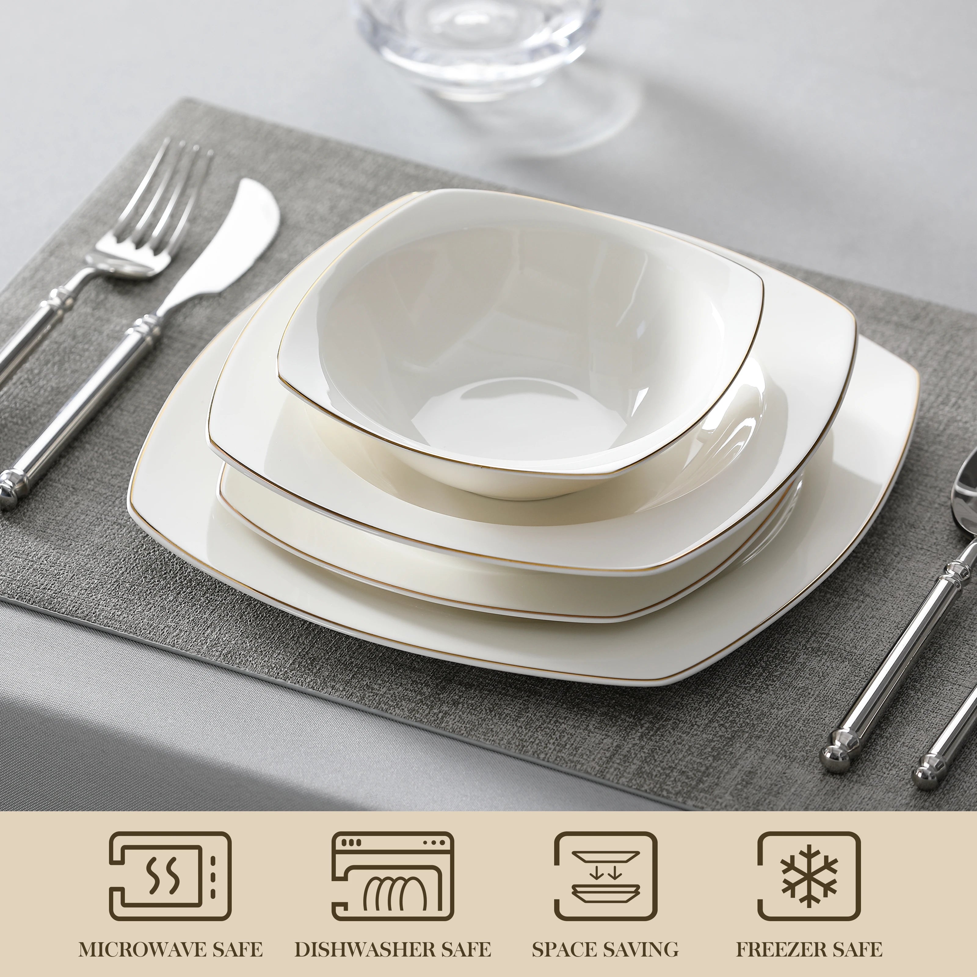 MALACASA Rafa Gold Trim Dinnerware