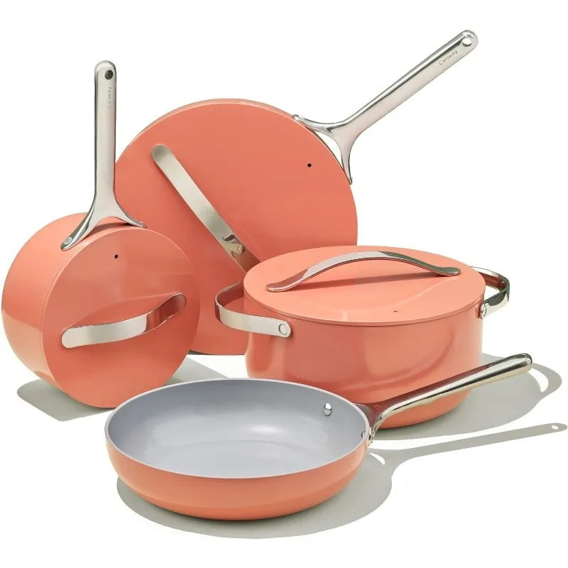 Perracotta Caraway 12-Piece Non-Stick Ceramic Cookware Set in modern design, eco-friendly non-toxic coating, and oven-safe pots and pans for healthier cooking.