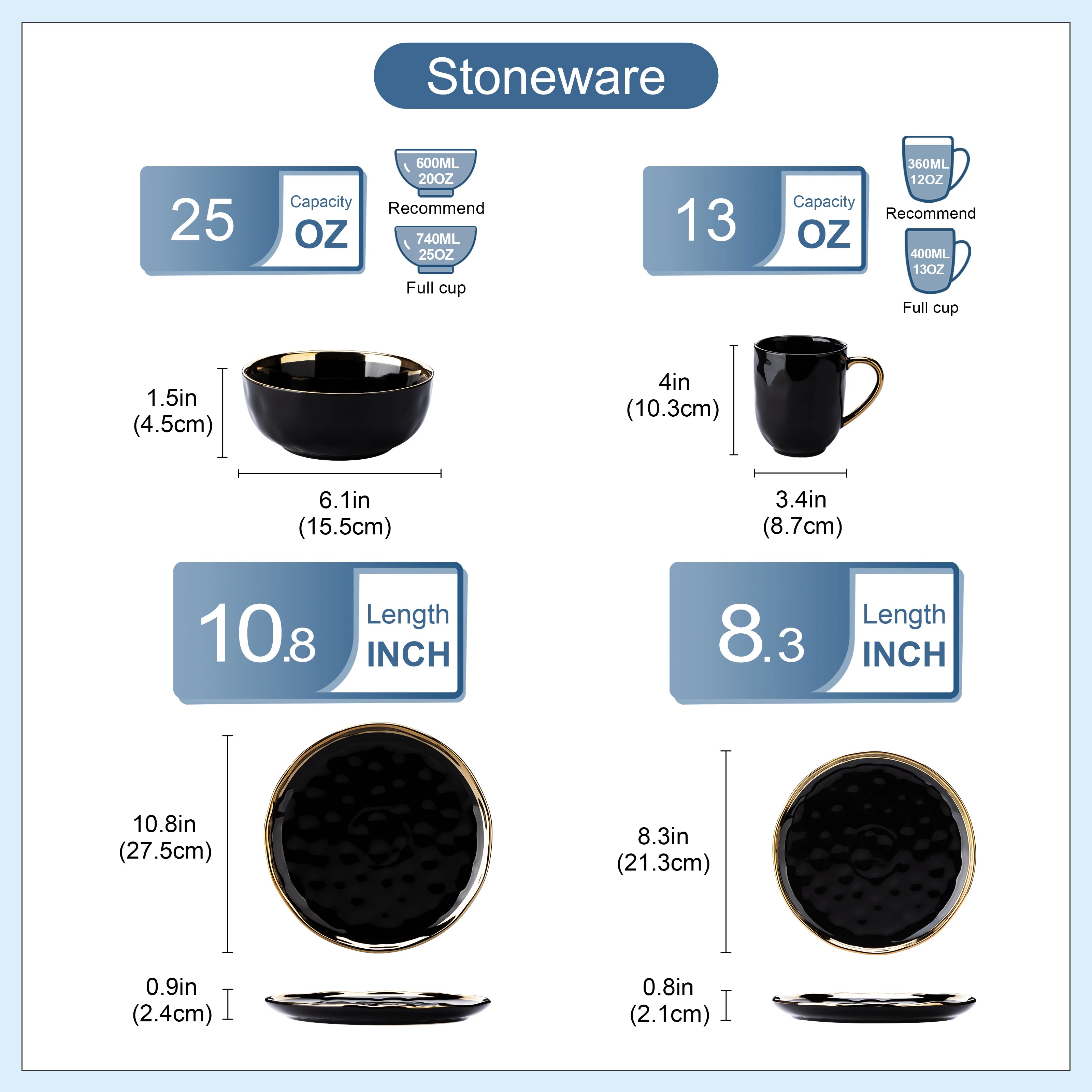 LOVECASA Black Hammered Dinnerware