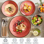 Load image into Gallery viewer, VANCASSO Bonbon Red Hand Painted Stoneware Dinnerware Set - Spiral Design
