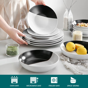 VANCASSO Accel Embossed Dinnerware Set - Black & White Two-Tone Design, Modern Artistic Tableware