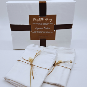 Paulette Maray Signature Piped Sateen Queen Sheet Set – Luxury Long-Staple Bedding in Snow White